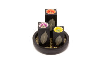 Thai Tantee® handgemachtes Teelichthalter Set mit Motiv, Thai Leaf Group Gold, Tischdeko-Set mit Kerzenständer für 3 Teelichter, Asia-Deko aus nachhaltigen Materialien