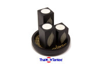 Thai Tantee® handgemachtes Teelichthalter Set mit Motiv, Thai Leaf Group Gold, Tischdeko-Set mit Kerzenständer für 3 Teelichter, Asia-Deko aus nachhaltigen Materialien