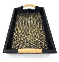 Thai Tantee® handgemachtes Tablett 30x20cm aus nachhaltigem Mangoholz & Bambus in Schwarz