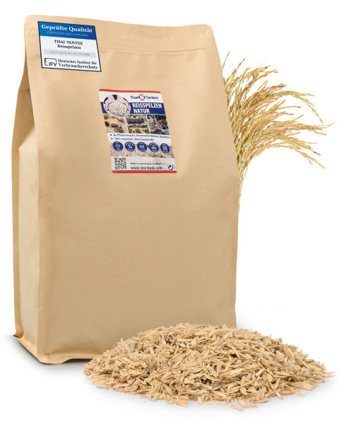 Cáscara de arroz - ácido silícico (silicio) para plantas sanas, mantillo como protección solar para arriates elevados, plantas hortícolas y de interior, aditivo de lecho para gallinas felices, codornices, terrarios.